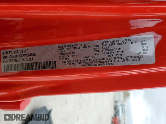 2023 Jeep Wrangler Sport with VIN 1C4HJXDG3PW584885, listed as a Copart auction lot 86057344 with 13,504 mi miles and Salvage Title. Bid and sale history available at DreamBid. Image 13.
