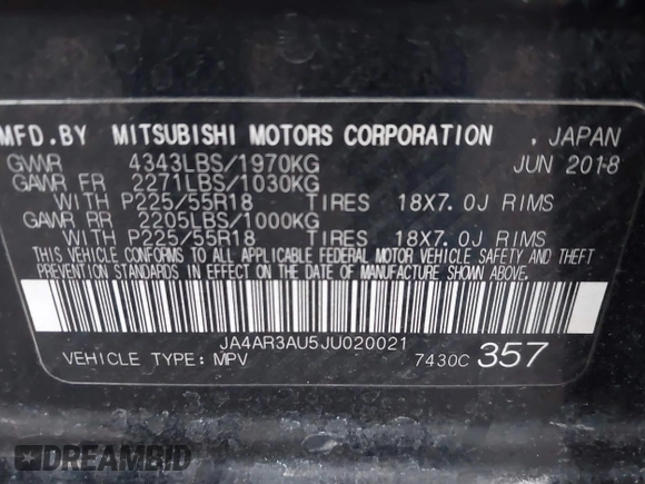 2018 Mitsubishi Outlander Sport ES 2.0 with VIN JA4AR3AU5JU020021, listed as a IAAI auction lot 41789431 with 131,701 mi miles. Bid and sale history available at carsss.com. Image 9.