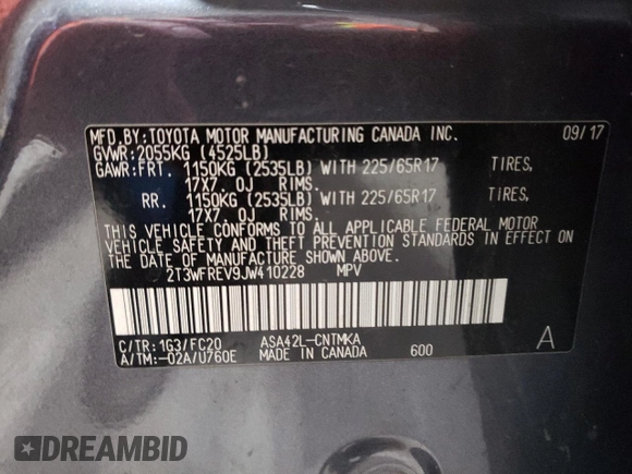 2018 Toyota RAV4 XLE z VIN 2T3WFREV9JW410228, wystawiony jako Copart lot #52987615 z przebiegiem 206 487 mil mil oraz Szkoda całkowita • Salvage title. Historia ofert i sprzedaży dostępna na DreamBid. Obrazek 13.