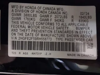 2024 Honda Civic Sedan Sport with VIN 2HGFE2F59RH558773, listed as a IAAI auction lot 41599037 with 19,735 mi miles. Bid and sale history available at carsss.com. Image 9.