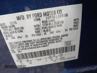 2014 Ford Edge SE z VIN 2FMDK3G93EBA15837, wystawiony jako IAAI lot #42253550 z przebiegiem 135 912 mil mil oraz . Historia ofert i sprzedaży dostępna na DreamBid. Obrazek 9.