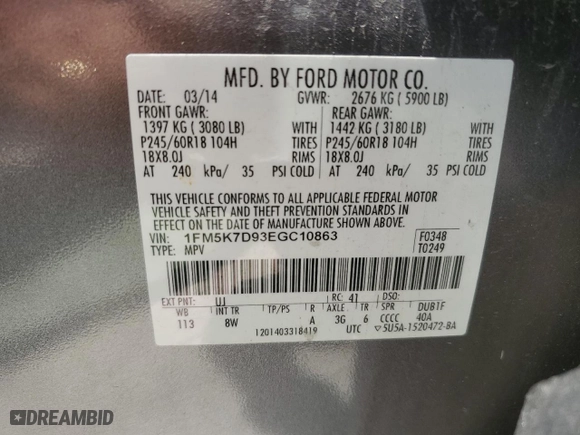 2014 Ford Explorer XLT with VIN 1FM5K7D93EGC10863, listed as a Copart auction lot 59759604 with 142,984 mi miles and Non Repairable. Bid and sale history available at carsss.com. Image 13.
