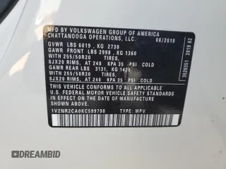 2019 Volkswagen Atlas SEL Premium z VIN 1V2NR2CA0KC599798, wystawiony jako Copart lot #48874285 z przebiegiem 66 451 mil mil oraz Szkoda całkowita • Salvage title. Historia ofert i sprzedaży dostępna na DreamBid. Obrazek 13.