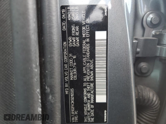 2019 Volvo S60 Momentum with VIN 7JR102FK3KG016505, listed as a Copart auction lot 73974593 with 0 mi miles. Bid and sale history available at carsss.com. Image 12.