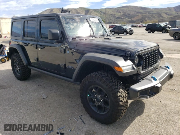 2024 Jeep Wrangler Willys z VIN 1C4RJXN67RW217419, wystawiony jako Copart lot #45734555 z przebiegiem 2 438 mil mil oraz Szkoda całkowita • Salvage title. Historia ofert i sprzedaży dostępna na DreamBid. Obrazek 4.