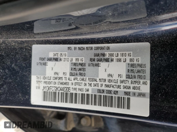 2019 Mazda CX-3 Touring with VIN JM1DKFC72K0446306, listed as a Copart auction lot 51843955 with 76,013 mi miles and Salvage Title. Bid and sale history available at carsss.com. Image 14.