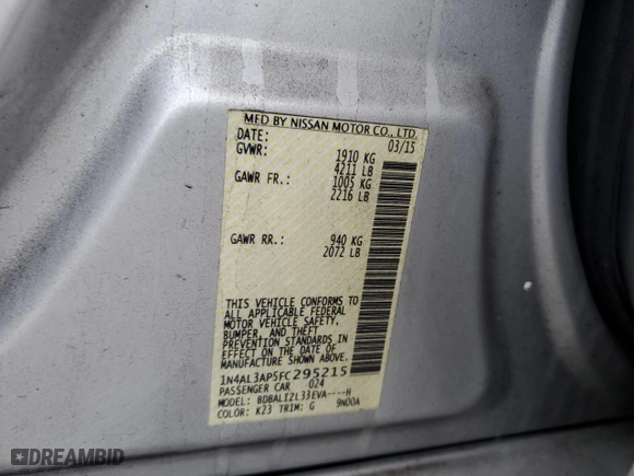 2015 Nissan Altima 2.5 SV with VIN 1N4AL3AP5FC295215, listed as a Copart auction lot 44461635 with 112,823 mi miles and Salvage Title. Bid and sale history available at carsss.com. Image 12.