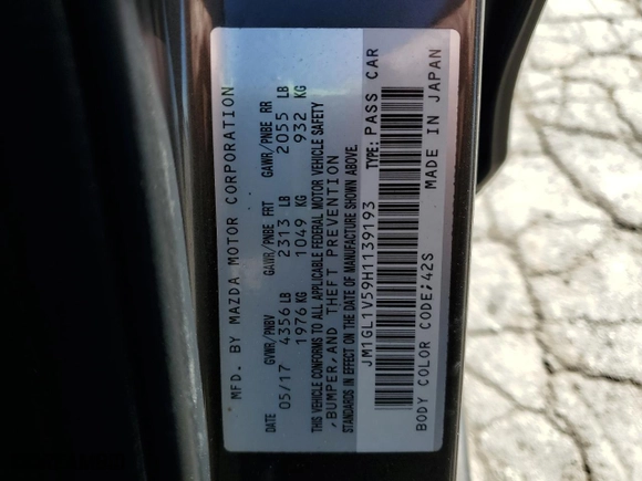 2017 Mazda Mazda6 Touring with VIN JM1GL1V59H1139193, listed as a Copart auction lot 51070185 with 85,777 mi miles and Clean Title. Bid and sale history available at carsss.com. Image 13.