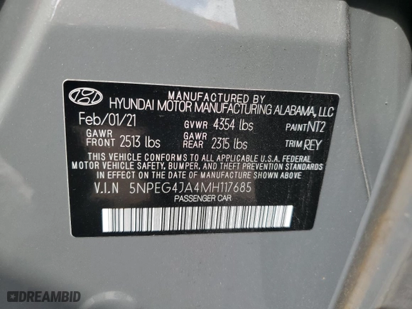 2021 Hyundai Sonata SE with VIN 5NPEG4JA4MH117685, listed as a Copart auction lot 48655575 with 32,355 mi miles and Non Repairable. Bid and sale history available at carsss.com. Image 12.