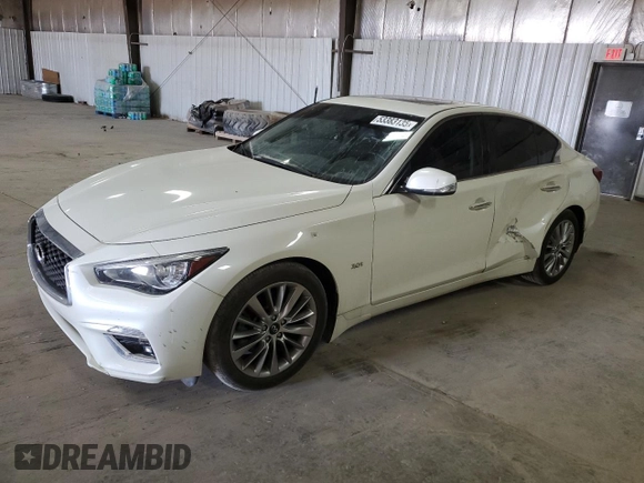 2019 Infiniti Q50 3.0t LUXE with VIN JN1EV7ARXKM556988, listed as a Copart auction lot 53383135 with 30,957 mi miles and Salvage Title. Bid and sale history available at carsss.com. Image 1.