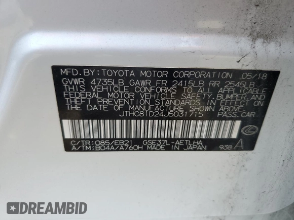 2018 Lexus IS 300 z VIN JTHC81D24J5031715, wystawiony jako Copart lot #53025235 z przebiegiem 68 446 mil mil oraz Szkoda całkowita • Salvage title. Historia ofert i sprzedaży dostępna na DreamBid. Obrazek 14.