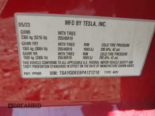 2023 Tesla Model Y Long Range with VIN 7SAYGDEE8PA121218, listed as a IAAI auction lot 41888923 with 34,796 mi miles. Bid and sale history available at carsss.com. Image 9.