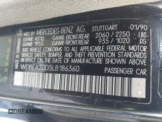 1990 Mercedes-Benz 300 E с VIN WDBEA30D5LB186360, выставлен на аукционе IAAI как лот 42502197 с пробегом 226 135 миль миль и . История ставок и продаж доступна на DreamBid. Изображение 9.