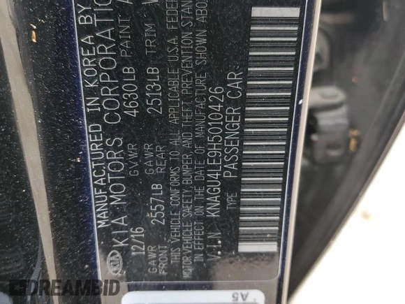 2017 Kia Optima EX with VIN KNAGU4LE9H5010426, listed as a Copart auction lot 54132715 with 125,902 mi miles and Salvage title. Bid and sale history available at DreamBid. Image 13.
