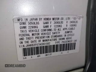 2010 Acura RL Technology with VIN JH4KB2F67AC001882, listed as a IAAI auction lot 40549480 with 122,164 mi miles and . Bid and sale history available at DreamBid. Image 9.