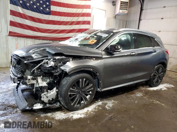 2021 Infiniti QX50 Luxe z VIN 3PCAJ5BBXMF124250, wystawiony jako Copart lot #42000515 z przebiegiem 39 209 mil mil oraz Szkoda całkowita • Salvage title. Historia ofert i sprzedaży dostępna na DreamBid. Obrazek 1.