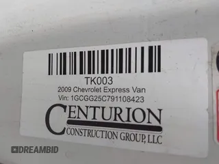 2009 Chevrolet Express Cargo Van with VIN 1GCGG25C791108423, listed as a IAAI auction lot 41919297 with 1 mi miles. Bid and sale history available at carsss.com. Image 9.