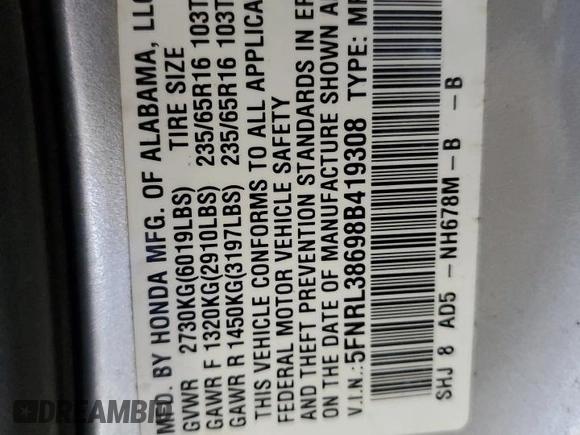 2008 Honda Odyssey EX-L with VIN 5FNRL38698B419308, listed as a Copart auction lot 51041735 with 123,161 mi miles and Salvage Title. Bid and sale history available at carsss.com. Image 13.