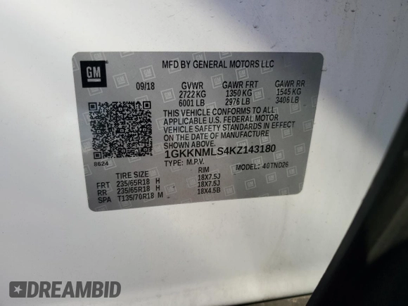 2019 GMC Acadia SLT with VIN 1GKKNMLS4KZ143180, listed as a Copart auction lot 42504945 with 0 mi miles and Salvage Title. Bid and sale history available at carsss.com. Image 14.