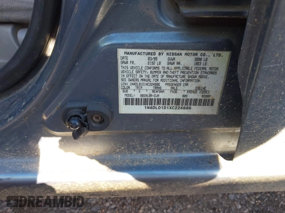 1999 Nissan Altima XE with VIN 1N4DL01D1XC224886, listed as a IAAI auction lot 41813614 with 236,373 mi miles. Bid and sale history available at carsss.com. Image 9.