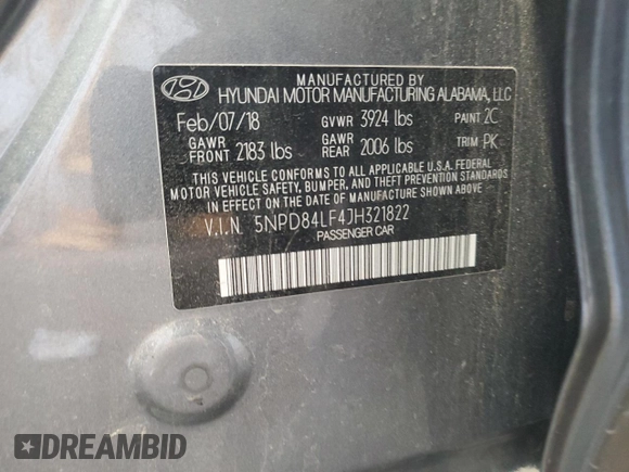 2018 Hyundai Elantra SEL with VIN 5NPD84LF4JH321822, listed as a Copart auction lot 56046775 with 106,009 mi miles and Clean Title. Bid and sale history available at DreamBid. Image 12.