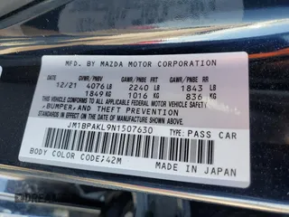 2022 Mazda 3 Select with VIN JM1BPAKL9N1507630, listed as a Copart auction lot 63757255 with 50,250 mi miles and Salvage title. Bid and sale history available at DreamBid. Image 12.