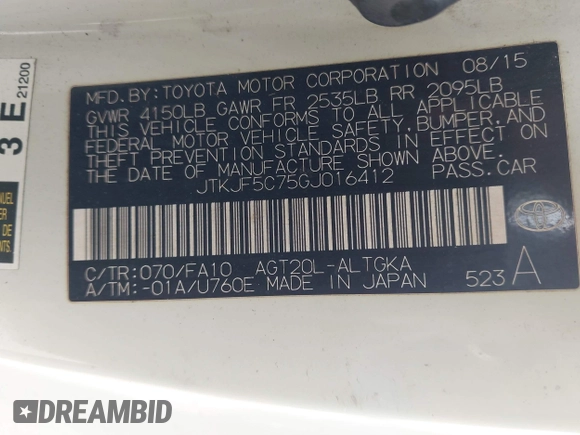 2016 Scion tC with VIN JTKJF5C75GJ016412, listed as a IAAI auction lot 42068497 with 1 mi miles. Bid and sale history available at carsss.com. Image 9.