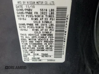 2011 Infiniti FX with VIN JN8AS1MW0BM142156, listed as a Copart auction lot 60468945 with Not provided miles and Salvage title. Bid and sale history available at DreamBid. Image 13.