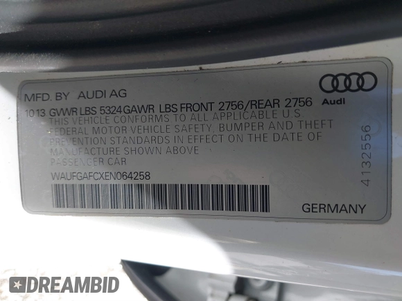 2014 Audi A6 Premium Plus с VIN WAUFGAFCXEN064258, выставлен на аукционе IAAI как лот 41822031 с пробегом 100 714 миль миль и . История ставок и продаж доступна на DreamBid. Изображение 9.