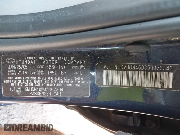 2005 Hyundai Elantra GLS с VIN KMHDN46D35U072343, выставлен на аукционе IAAI как лот 42459033 с пробегом 149 265 миль миль и . История ставок и продаж доступна на DreamBid. Изображение 9.