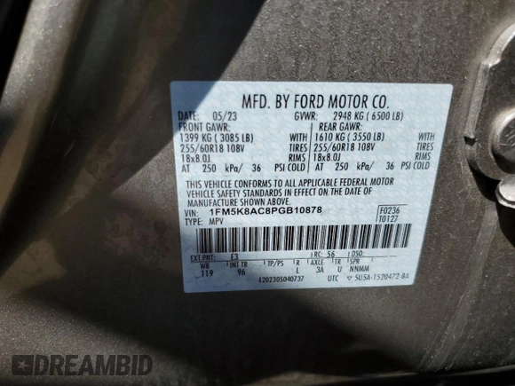 2023 Ford Explorer с VIN 1FM5K8AC8PGB10878, выставлен на аукционе Copart как лот 56404915 с пробегом 17 742 миль миль и Чистый • Clean title. История ставок и продаж доступна на DreamBid. Изображение 14.