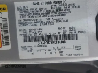 2017 Ford Fusion SE z VIN 3FA6P0H76HR184188, wystawiony jako Copart lot #60719075 z przebiegiem 105 377 mil mil oraz Czysty tytuł • Clean title. Historia ofert i sprzedaży dostępna na DreamBid. Obrazek 12.