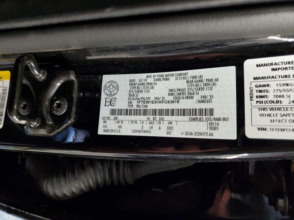 2019 Ford F-150 XL with VIN 1FTEW1E41KFC63619, listed as a Copart auction lot 55754145 with 44,697 mi miles and Salvage title. Bid and sale history available at DreamBid. Image 12.