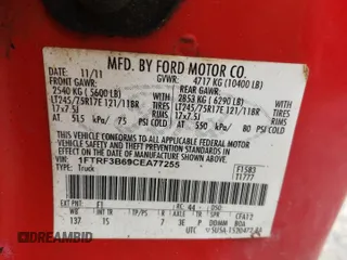 2012 Ford F-350 XL with VIN 1FTRF3B69CEA77255, listed as a Copart auction lot 72729274 with 129,898 mi miles and Clean Title. Bid and sale history available at DreamBid. Image 12.