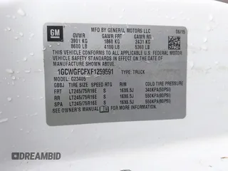2015 Chevrolet Express Cargo Van with VIN 1GCWGFCFXF1259591, listed as a IAAI auction lot 42029679 with 144,023 mi miles. Bid and sale history available at carsss.com. Image 9.