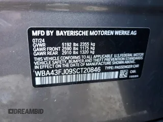 2025 BMW 5 Series 530i with VIN WBA43FJ09SCT20846, listed as a Copart auction lot 45483035 with 6,105 mi miles and Clean Title. Bid and sale history available at carsss.com. Image 12.