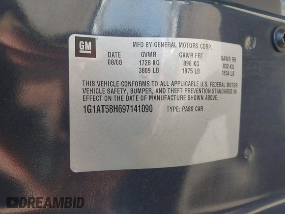 2009 Chevrolet Cobalt 1LT with VIN 1G1AT58H697141090, listed as a IAAI auction lot 41804451 with 189,877 mi miles and . Bid and sale history available at DreamBid. Image 9.