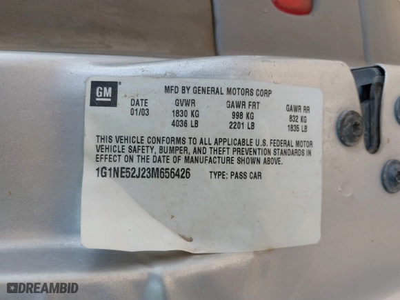 2003 Chevrolet Malibu LS with VIN 1G1NE52J23M656426, listed as a IAAI auction lot 41794290 with 1 mi miles. Bid and sale history available at carsss.com. Image 9.