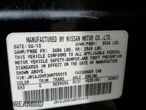 2010 Infiniti EX Journey with VIN JN1AJ0HR3AM755015, listed as a Copart auction lot 60928545 with 127,405 mi miles and Salvage title. Bid and sale history available at DreamBid. Image 13.