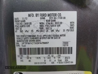 2013 Ford F-150 XL with VIN 1FTFW1CTXDFA78857, listed as a IAAI auction lot 42416880 with 215,031 mi miles and . Bid and sale history available at DreamBid. Image 9.
