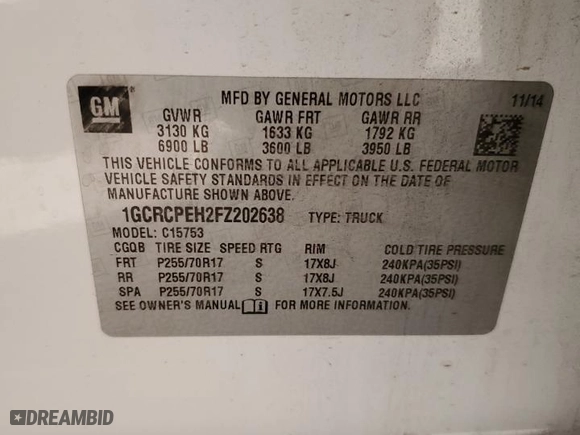 2015 Chevrolet Silverado 1500 LS with VIN 1GCRCPEH2FZ202638, listed as a Copart auction lot 47448515 with 188,960 mi miles and Salvage Title. Bid and sale history available at carsss.com. Image 12.