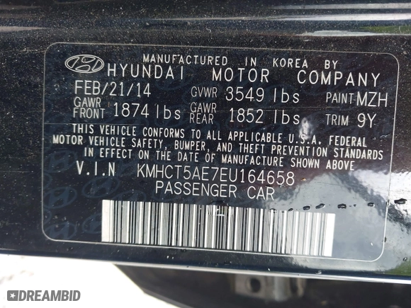2014 Hyundai Accent GS with VIN KMHCT5AE7EU164658, listed as a IAAI auction lot 41911092 with 132,442 mi miles. Bid and sale history available at carsss.com. Image 9.
