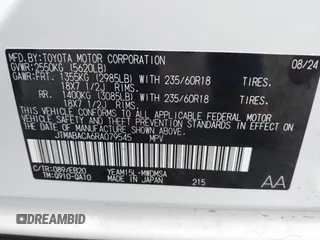 2024 Toyota bZ4X XLE z VIN JTMABACA6RA079545, wystawiony jako IAAI lot #42013641 z przebiegiem 1 550 mil mil oraz . Historia ofert i sprzedaży dostępna na DreamBid. Obrazek 9.