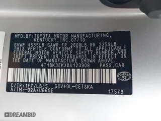 2011 Toyota Camry LE with VIN 4T1BK3EKXBU123908, listed as a IAAI auction lot 42075367 with 122,607 mi miles. Bid and sale history available at carsss.com. Image 9.