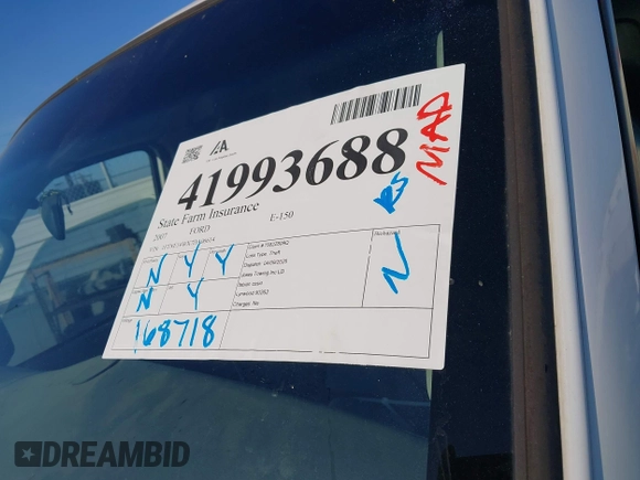 2007 Ford Econoline Cargo Commercial with VIN 1FTNE14WX7DA06614, listed as a IAAI auction lot 41993688 with Not Provided miles and . Bid and sale history available at DreamBid. Image 18.