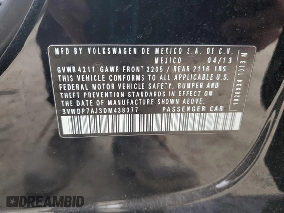 2013 Volkswagen Jetta Sedan SE with VIN 3VWDP7AJ3DM438377, listed as a Copart auction lot 47933375 with 127,319 mi miles and Salvage Title. Bid and sale history available at carsss.com. Image 12.