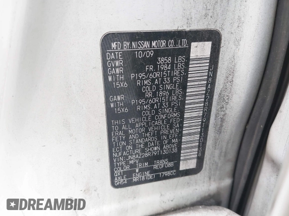 2009 Nissan Cube 1.8 SL with VIN JN8AZ28R79T130138, listed as a IAAI auction lot 41922415 with 228,430 mi miles. Bid and sale history available at carsss.com. Image 9.