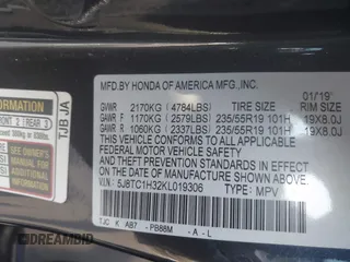 2019 Acura RDX with VIN 5J8TC1H32KL019306, listed as a IAAI auction lot 41937677 with 109,399 mi miles and . Bid and sale history available at DreamBid. Image 9.