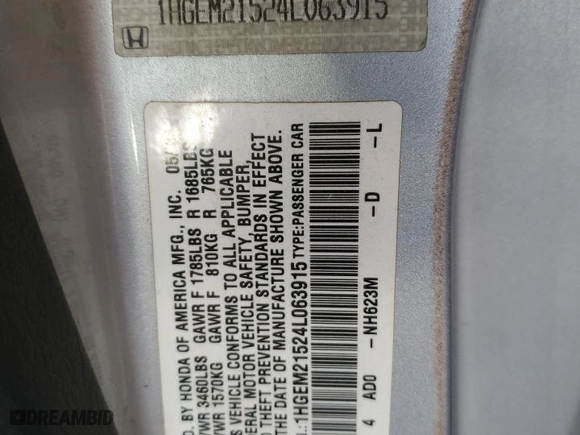 2004 Honda Civic LX with VIN 1HGEM21524L063915, listed as a Copart auction lot 47951805 with 172,877 mi miles and Salvage Title. Bid and sale history available at carsss.com. Image 12.