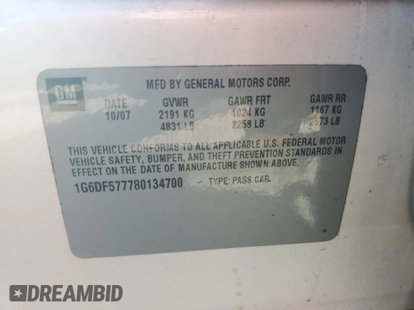 2008 Cadillac CTS RWD with VIN 1G6DF577780134700, listed as a Copart auction lot 73746984 with 191,178 mi miles and Salvage Title. Bid and sale history available at DreamBid. Image 14.